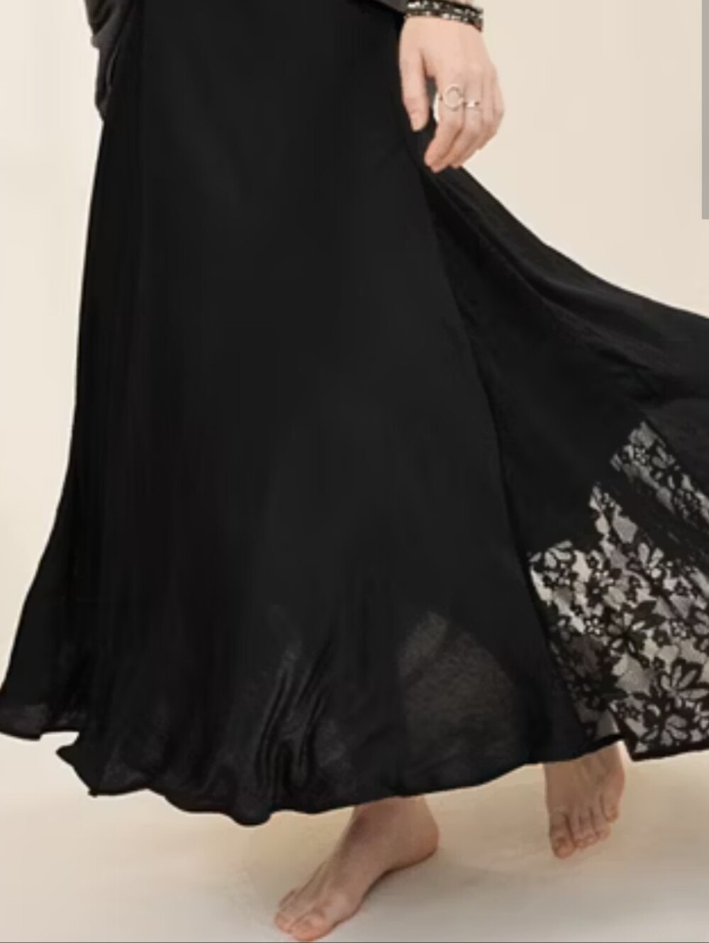 Aerie Satin Maxi Skirt With Lace Panels